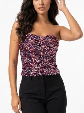 Zara Pink Multi Sequin Strapless Bustier Top